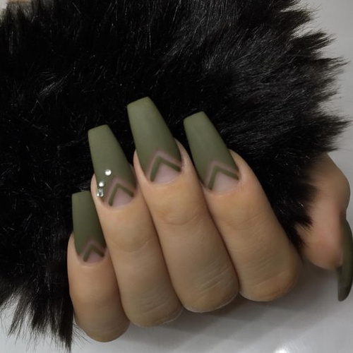 Matte Green Nails with Negative Space