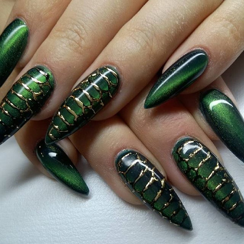 Green Cat Eye Reptile Nails