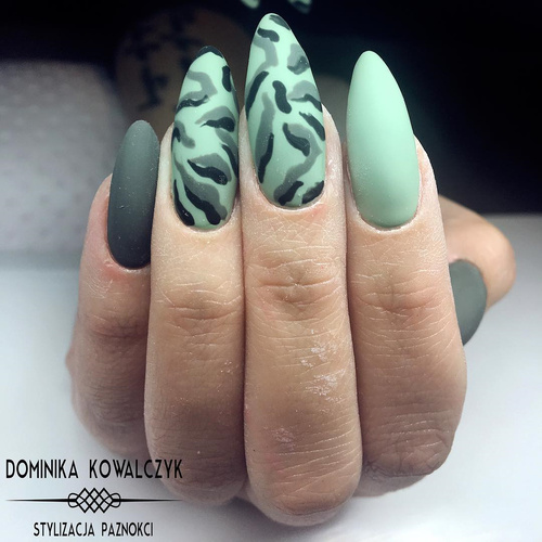 Matte Green Camouflage Nails