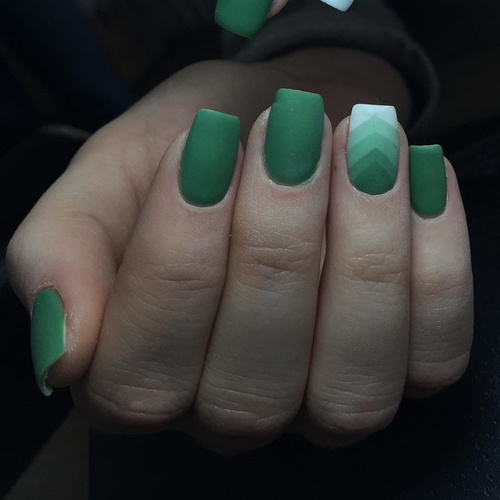 Matte Green Geometric Nail Art