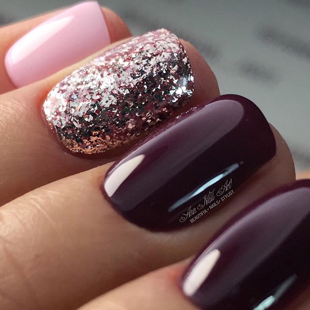 wine red and pink nail design