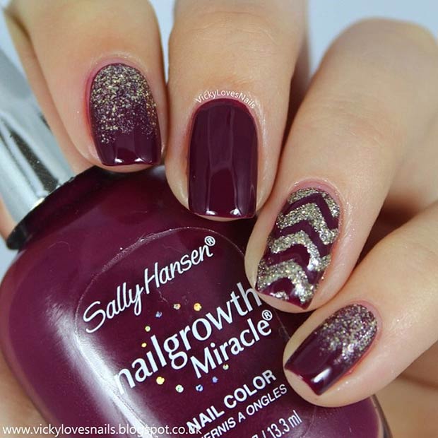 glitter chevrons and wine nails