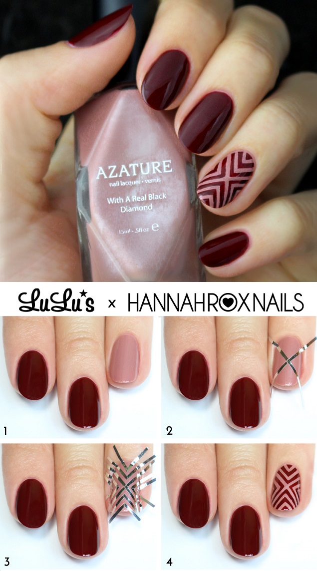 wine red nail design tutorial