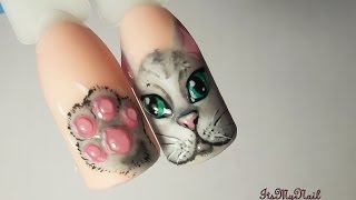 🐱Дизайн ногтей гель лаком🐱Рисуем Кота на ногтях🐱Лапки Царапки🐱Nail Design Shellac🐱