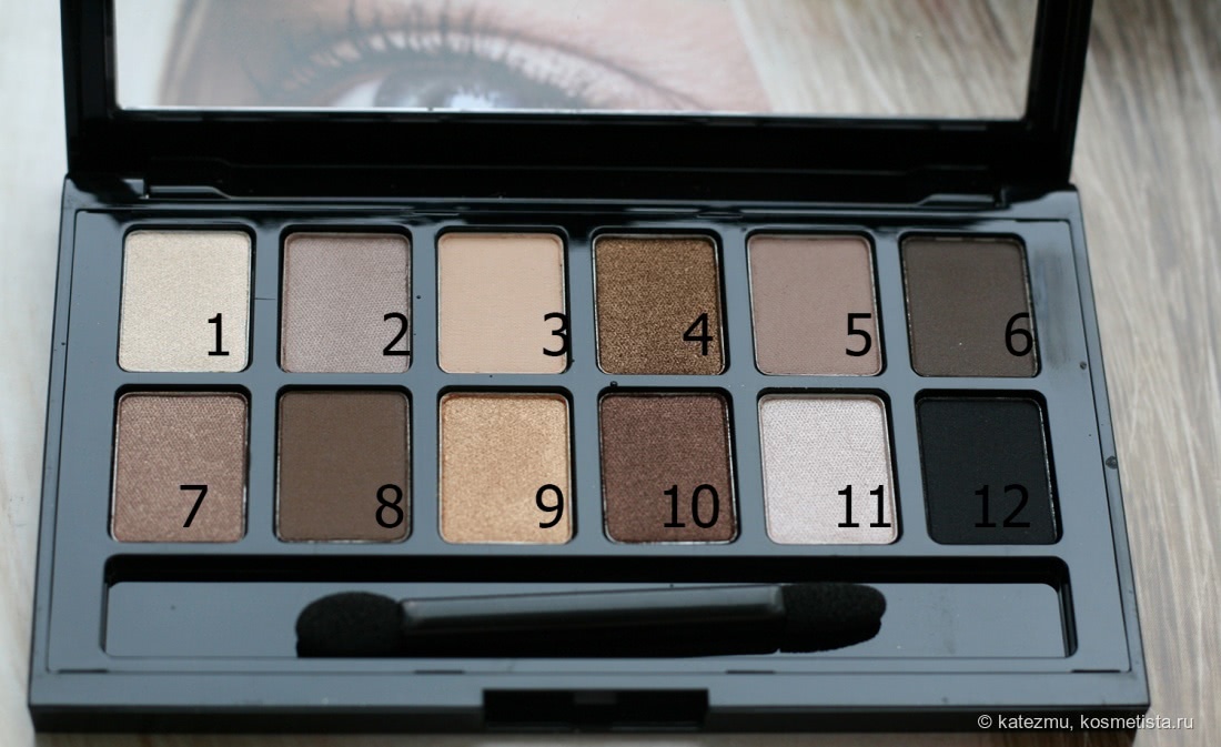 Палетка теней Maybelline New York The Nudes. Свотчи+Макияж